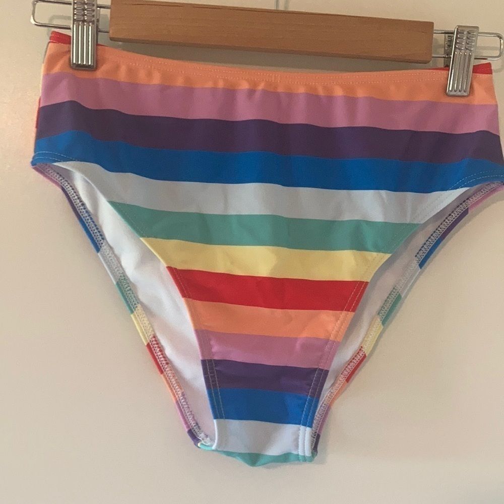 Pink Lily Striped Swim Bottoms Small New